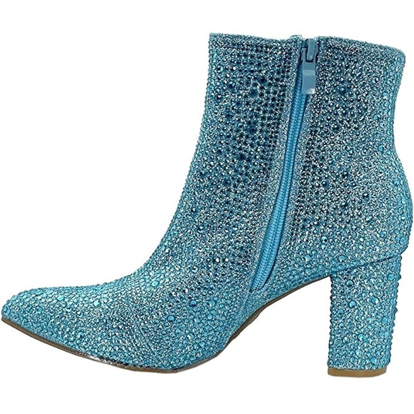 Women Rhinestone Block Chunky Heel Ankle Bootie - Picture 1 of 4